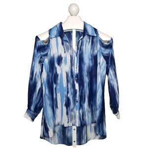 Sami & Jo Cold Shoulder Hi/Low Watercolor Blouse